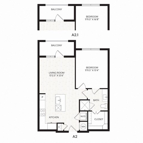 Floor plan for 1 bed, 1 bath, 700 sqft